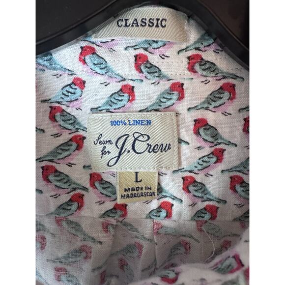 J. Crew 100% Linen Classic Shirt Short Sleeve Button Down Birds Resort Mens L - Picture 2 of 10